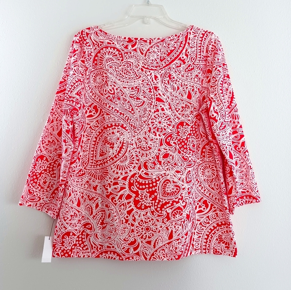 NWT Talbots Cotton Bateau Neck Tee - Paisley Scroll, Size L - Picture 7 of 16